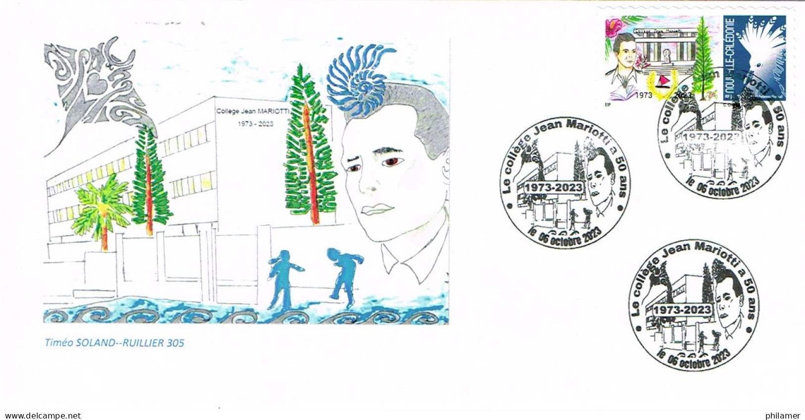 NOUVELLE CALEDONIE CALEDONIA TIMBRE PERSONNALISE PRIVE COLLEGE MARIOTTI 50 ANS 1973 6 OCTOBRE 2023 CAGOU - Used Stamps