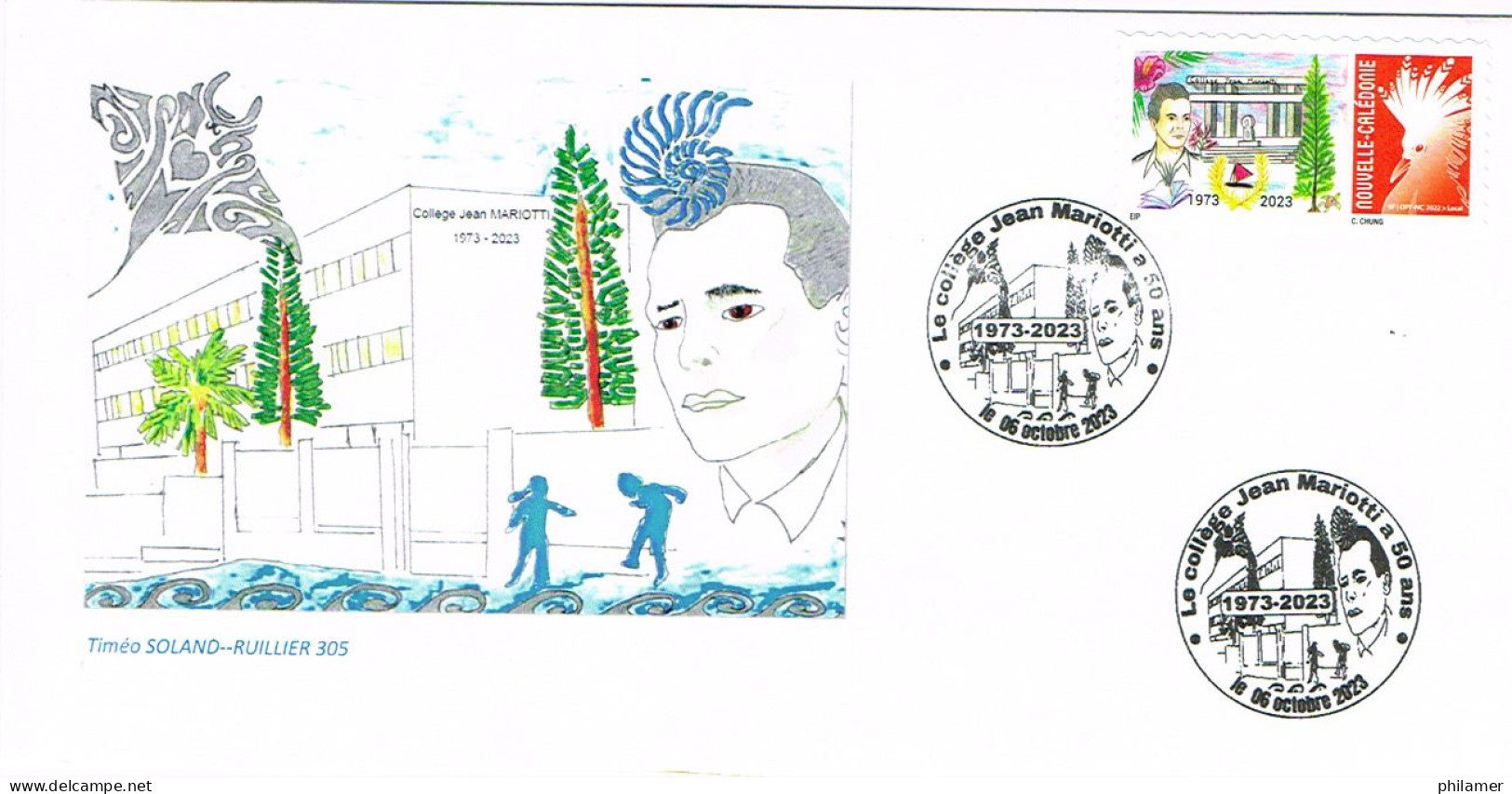 NOUVELLE CALEDONIE CALEDONIA TIMBRE PERSONNALISE PRIVE COLLEGE MARIOTTI 50 ANS 1973 6 OCTOBRE 2023 CAGOU - Used Stamps