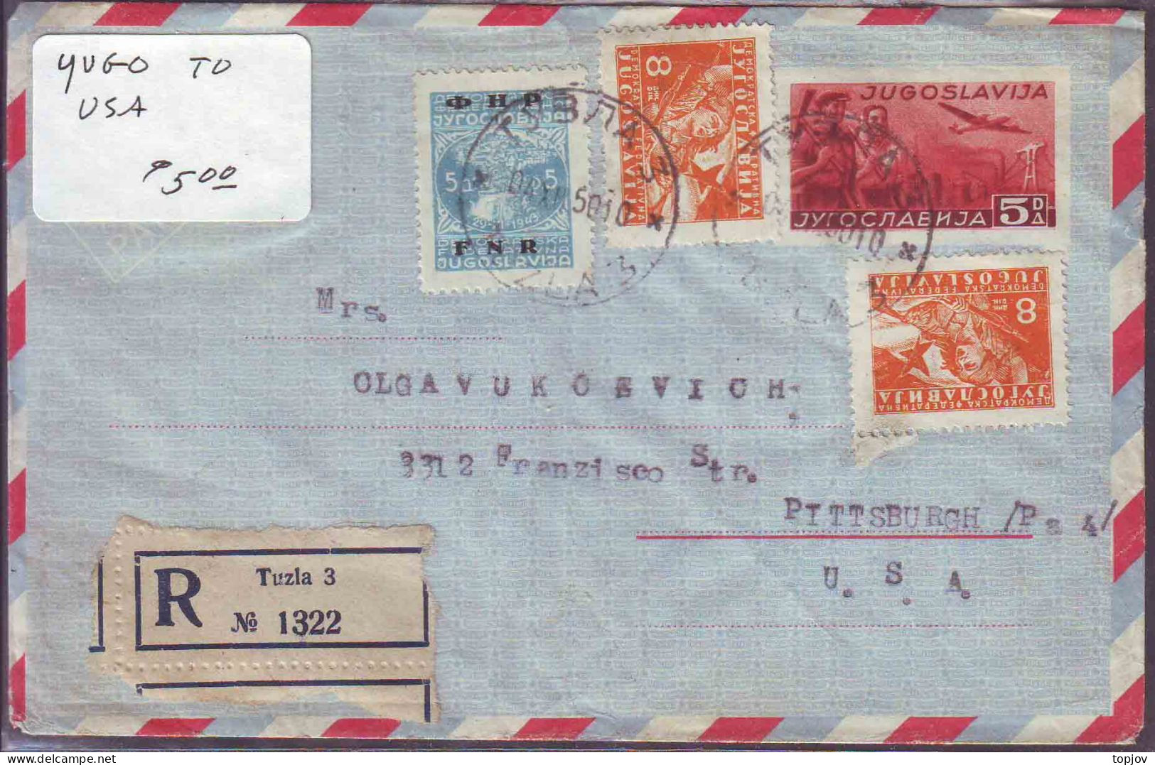 JUGOSLAVIA - BOSNIA - RECOM. AIRMAIL - TUZLA To USA - 1950 - Aéreo