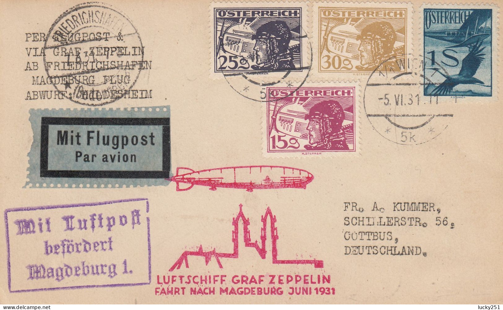 Zeppelin - 1931 - Autriche - Carte Du 05/06/31 Vers L'Allemagne - Zeppelins