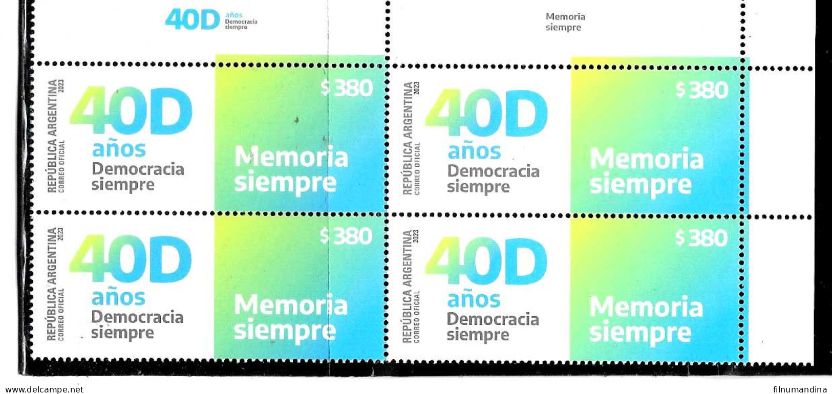 #75316 ARGENTINA 2023 40TH YEARS RETURN OF DEMOCRACY BLOC OF 4 MNH - Nuevos