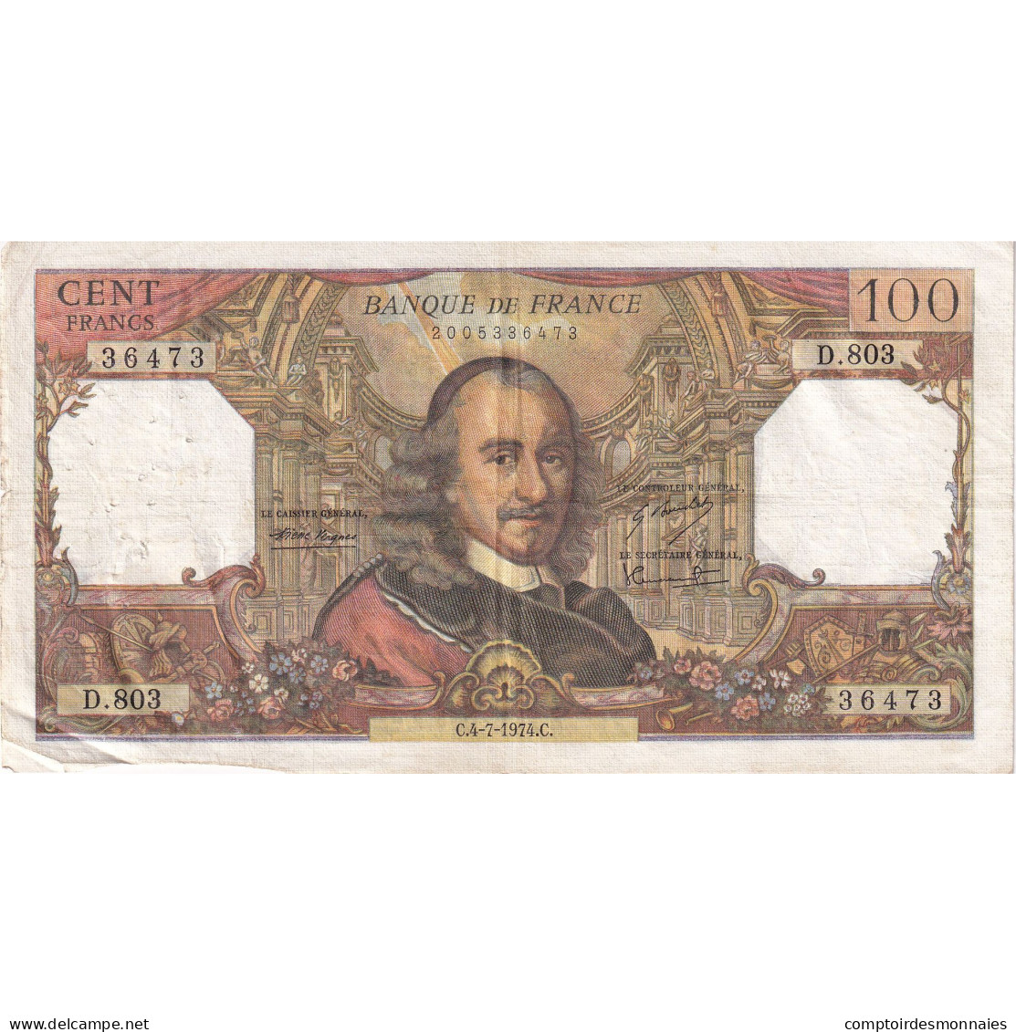 France, 100 Francs, Corneille, 1974, D.803, TTB, Fayette:65.46, KM:149d - 100 F 1964-1979 ''Corneille''