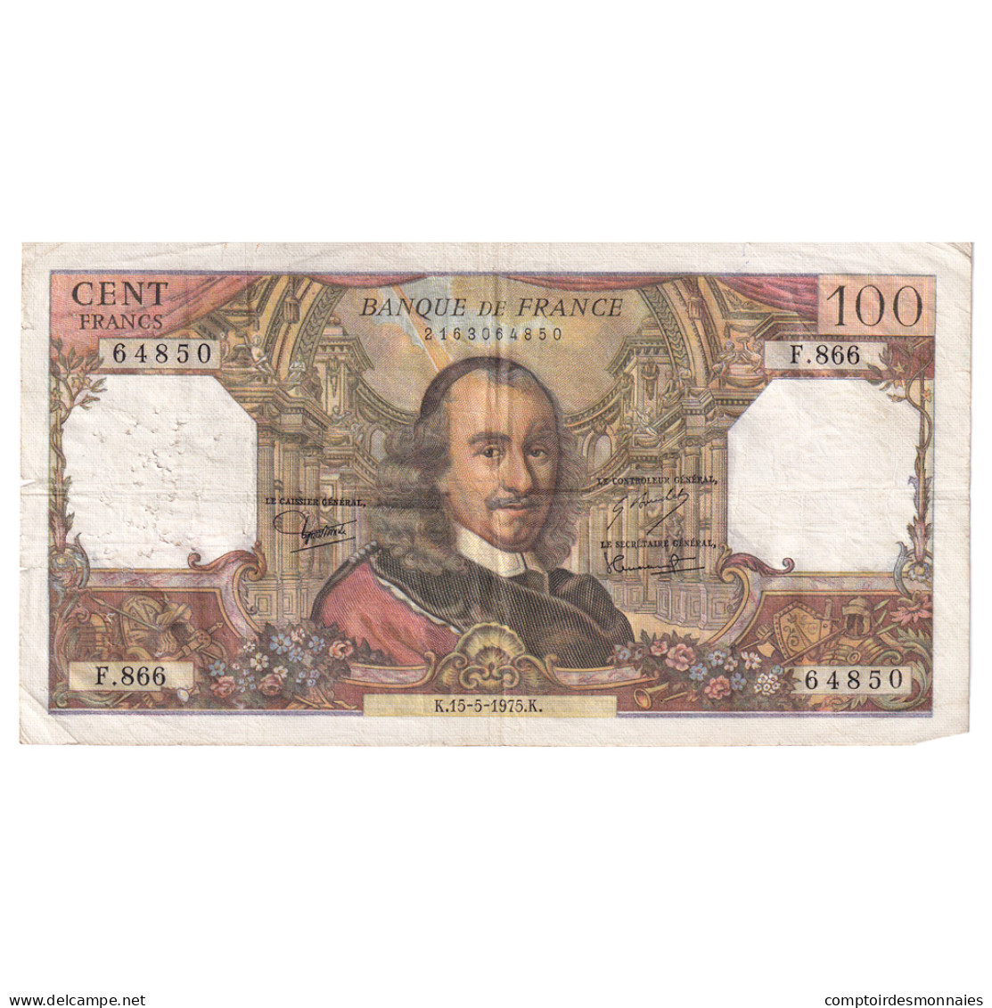 France, 100 Francs, Corneille, 1975, F.866, TTB, Fayette:65.49, KM:149e - 100 F 1964-1979 ''Corneille''