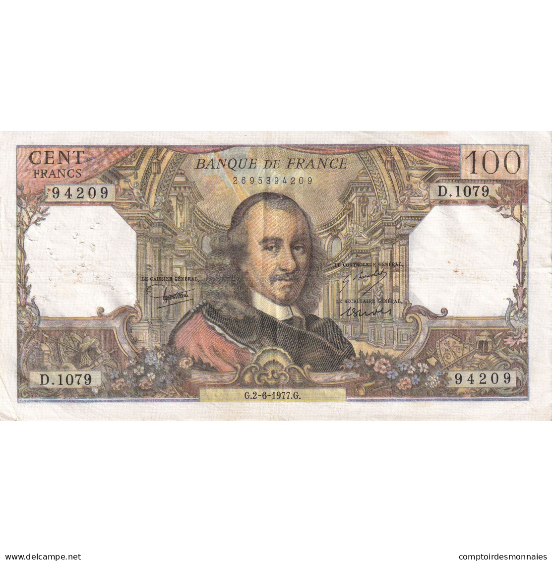 France, 100 Francs, Corneille, 1977, D.1079, TTB, Fayette:65.58, KM:149f - 100 F 1964-1979 ''Corneille''