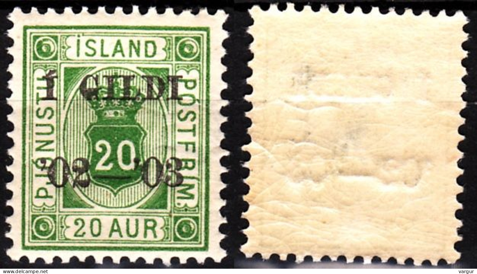ICELAND / ISLAND Postage Due 1902 Overprint On 20A, Perf 12 3/4, MNH - Servizio