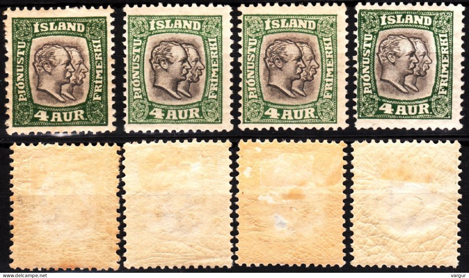 ICELAND / ISLAND Postage Due 1907 Kings, 4Aur In 4 Copies, MH - Servizio