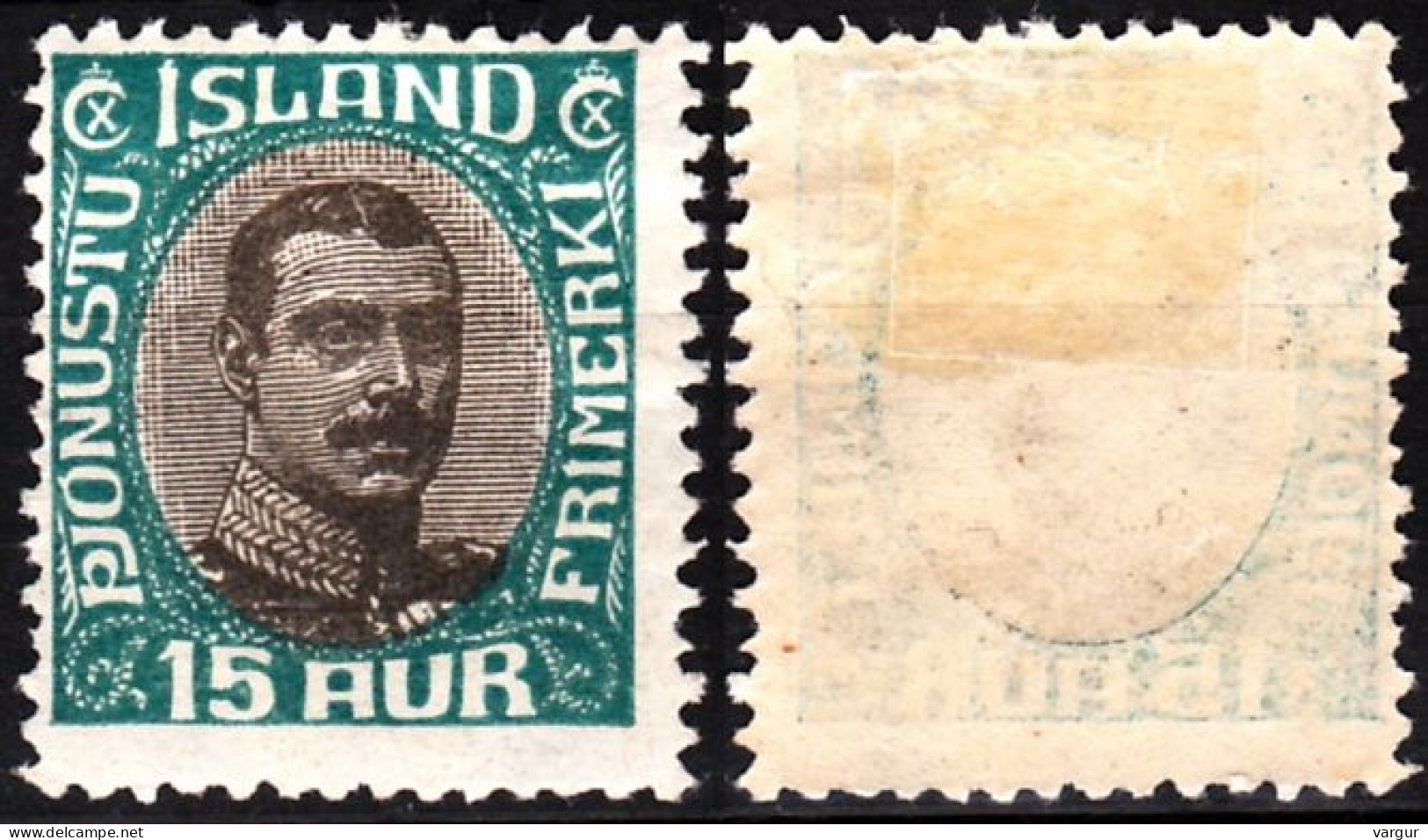 ICELAND / ISLAND Postage Due 1920 King Christian X, 15Aur, MH - Dienstmarken