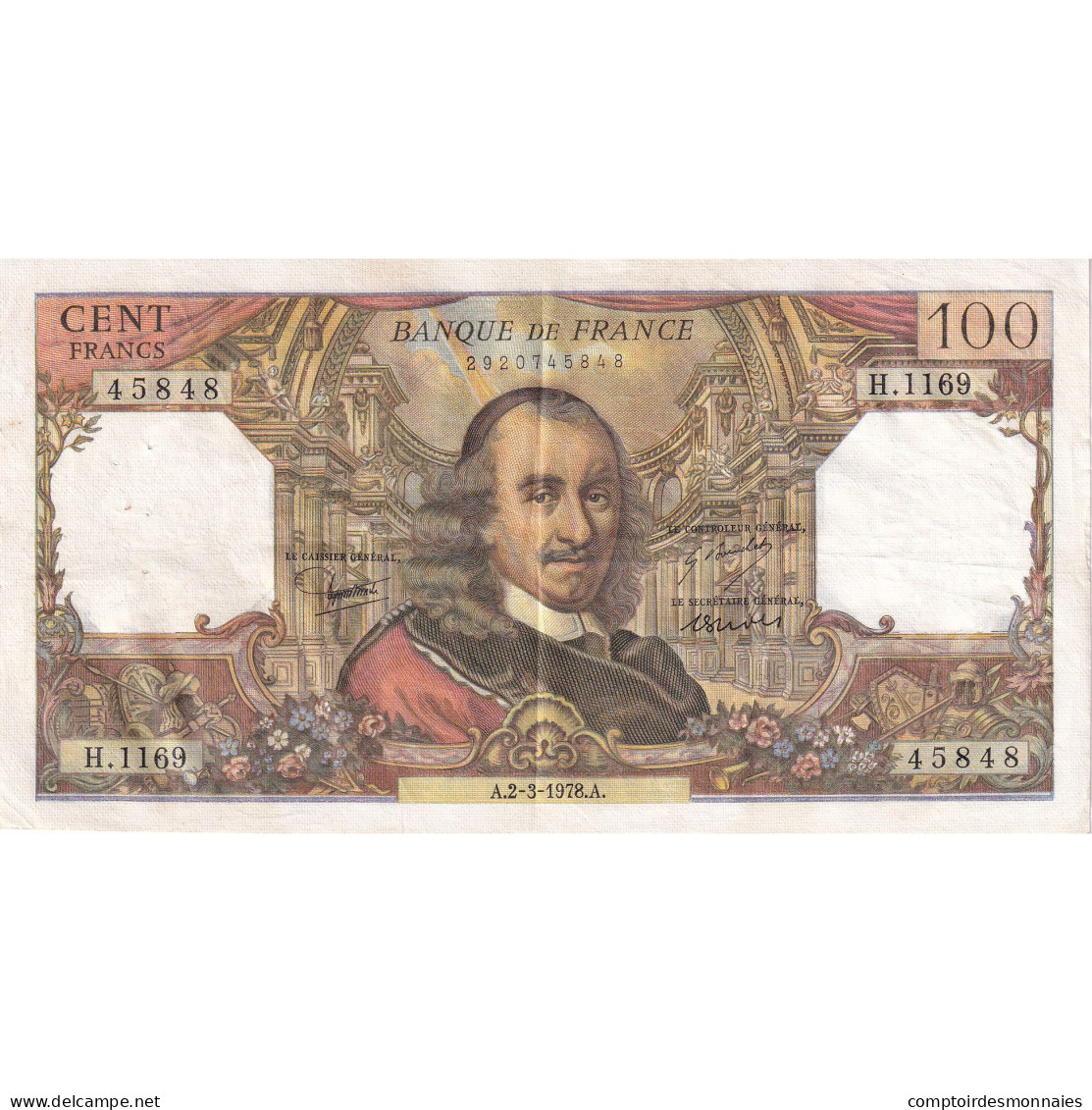 France, 100 Francs, Corneille, 1978, H.1169, TTB, Fayette:65.62, KM:149f - 100 F 1964-1979 ''Corneille''