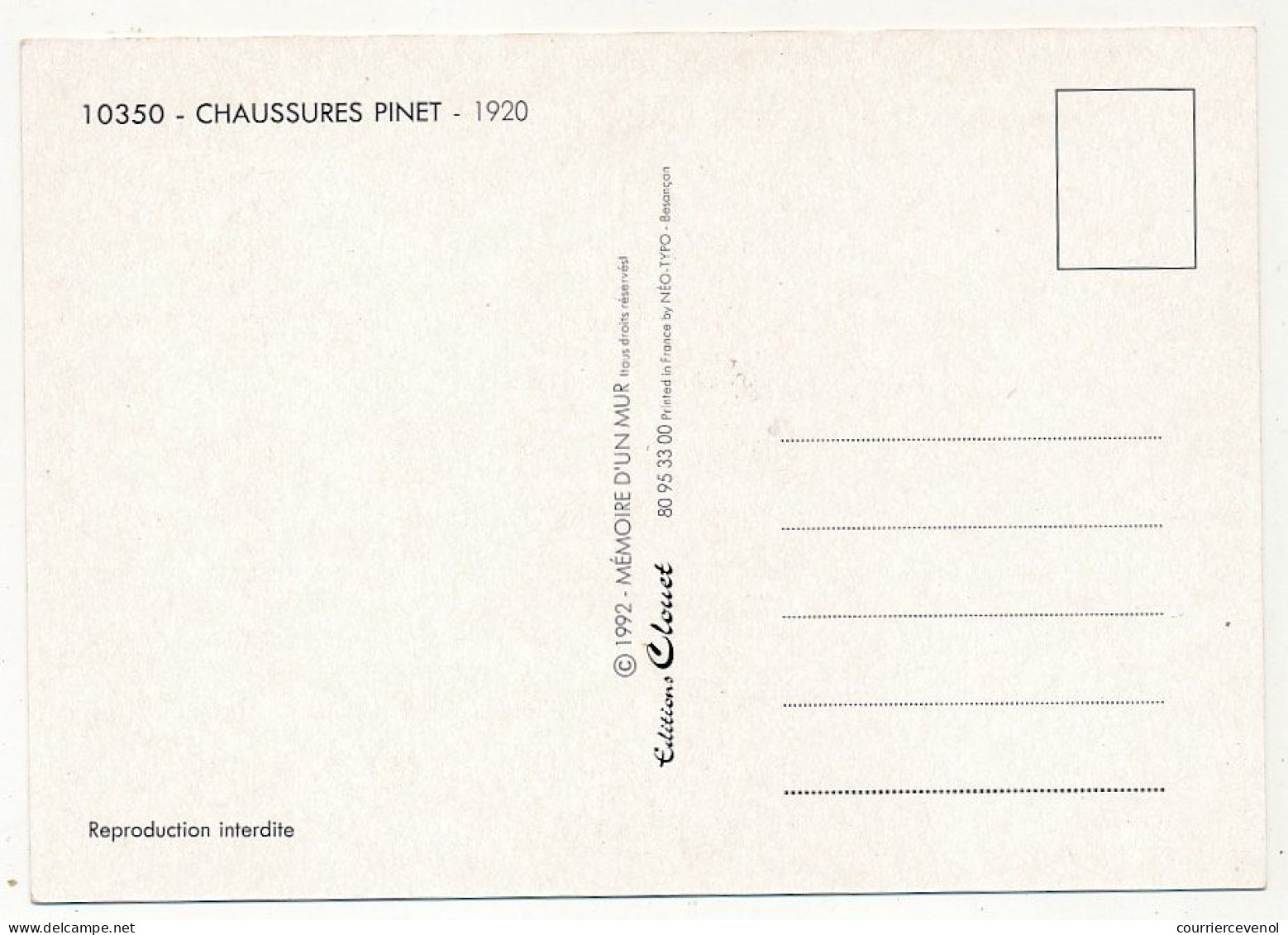 CPM -  Chaussures F. PINET De Paris, La Première Marque Du Monde. - Reproduction D'affiche Ancienne, 1920 - Werbepostkarten