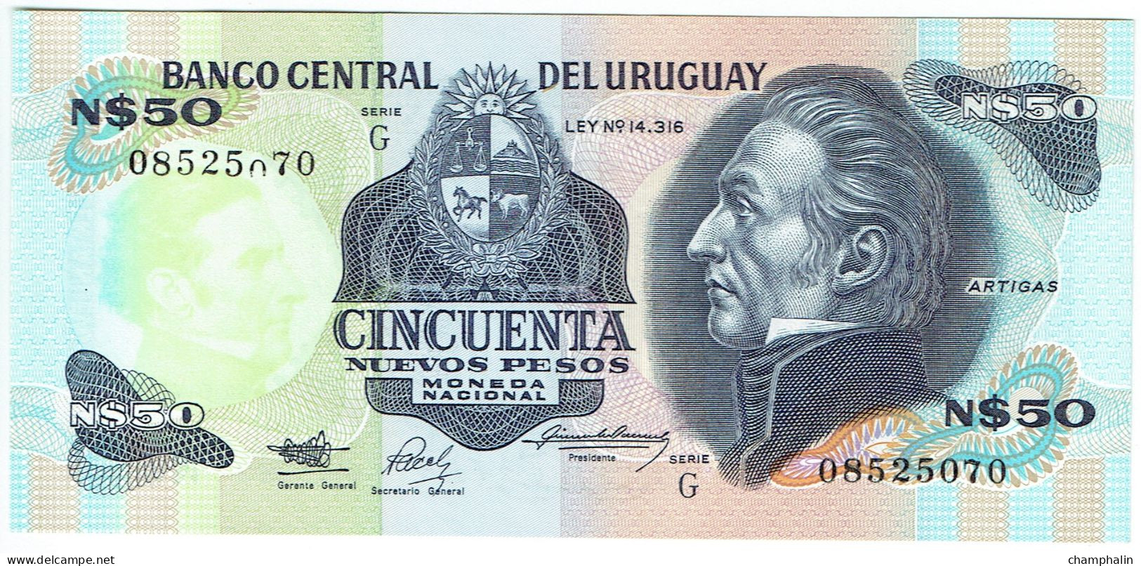 Uruguay - Billet De 50 Nuevos Pesos - José Gervasio Artigas - Non Daté (1989) - P61A - Neuf - Fauté - Uruguay