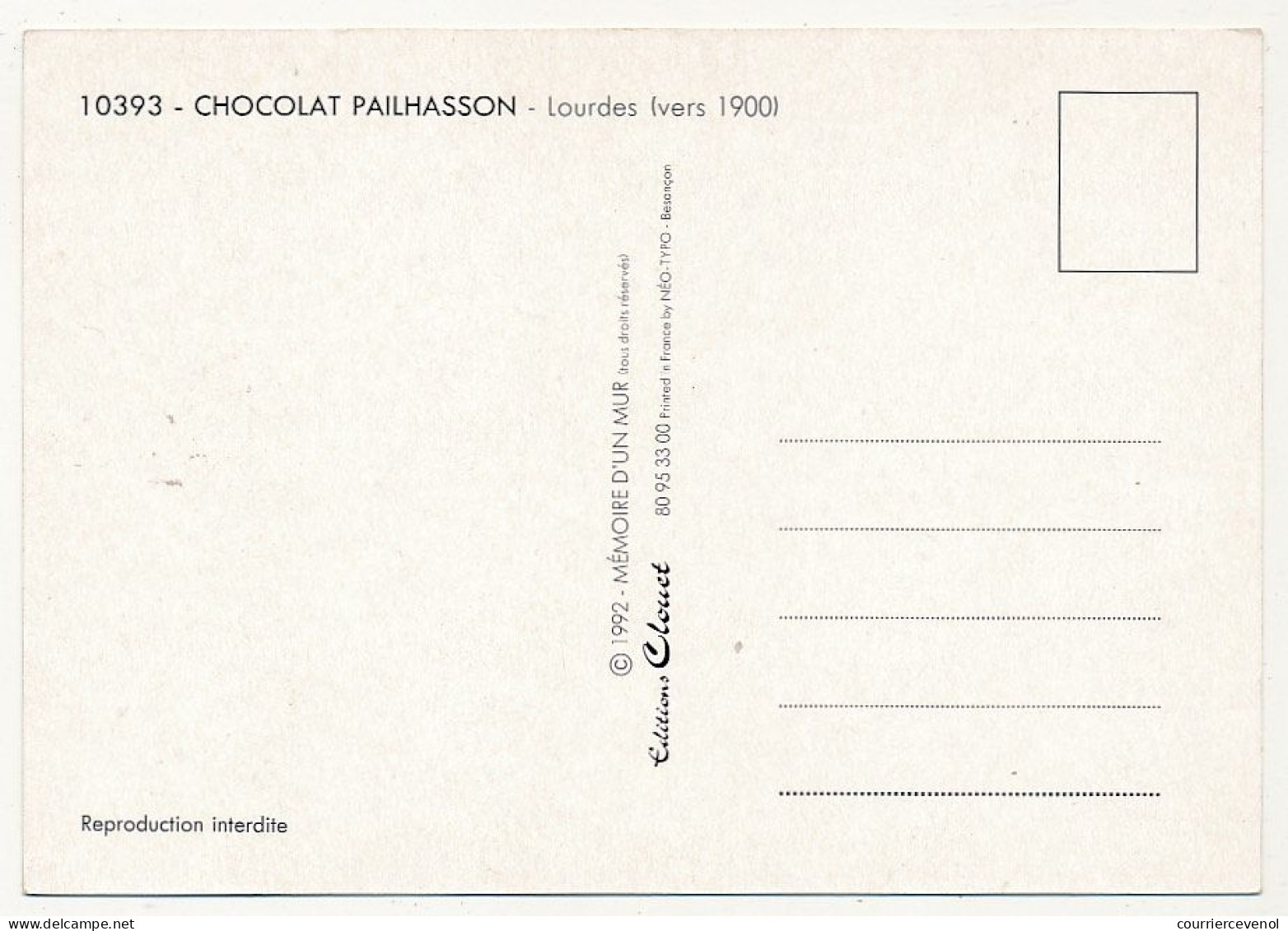 CPM -  Chocolat PAILHASSON (Lourdes) - Reproduction D'affiche Ancienne (anonyme) - 1900 - Publicité