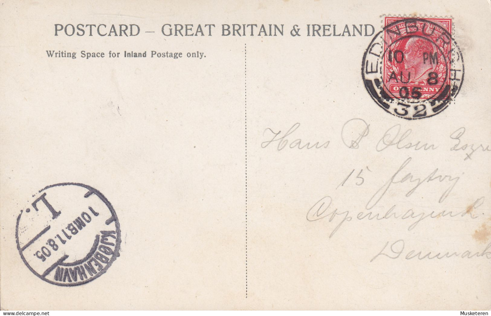 United Kingdom PPC Scotland. Glasgow Art Gallery EDINBURGH 1905 Brotype Vi KJØBENHAVN L. (Arr.) Denmark (2 Scans) - Lettres & Documents