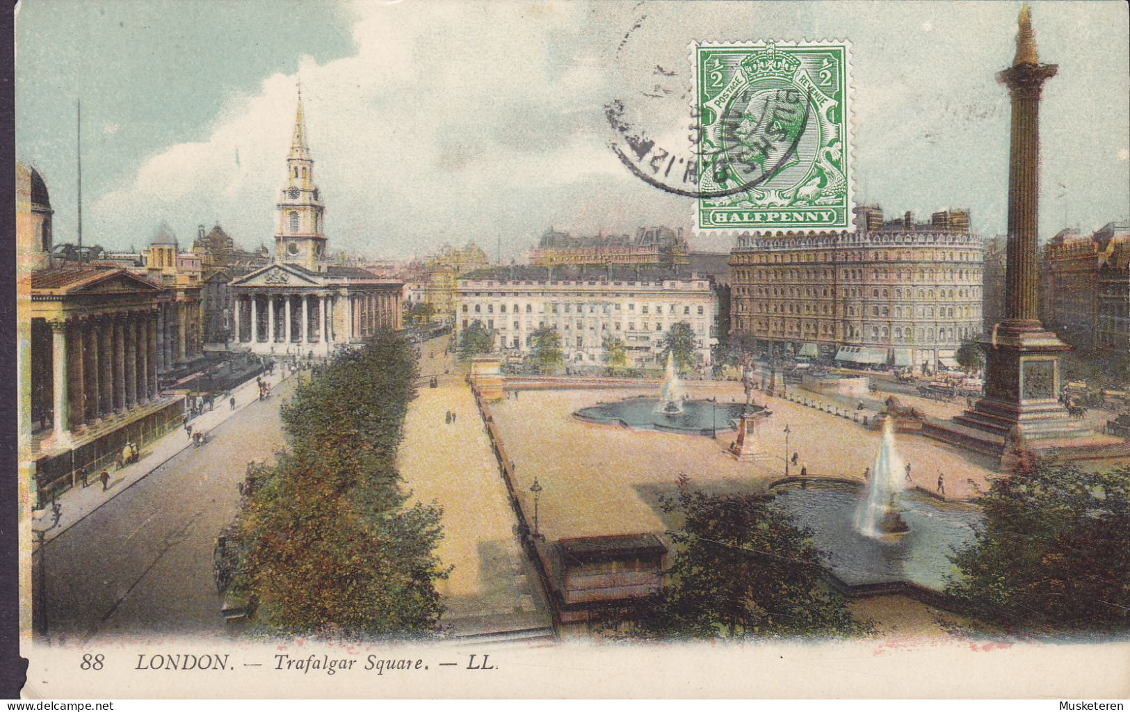 United Kingdom PPC London. Trafalgar Square. Maximum Frontside Franking ..BUSH.S.O.H.12 1924 SILKEBORG Denmark (2 Scans) - Trafalgar Square