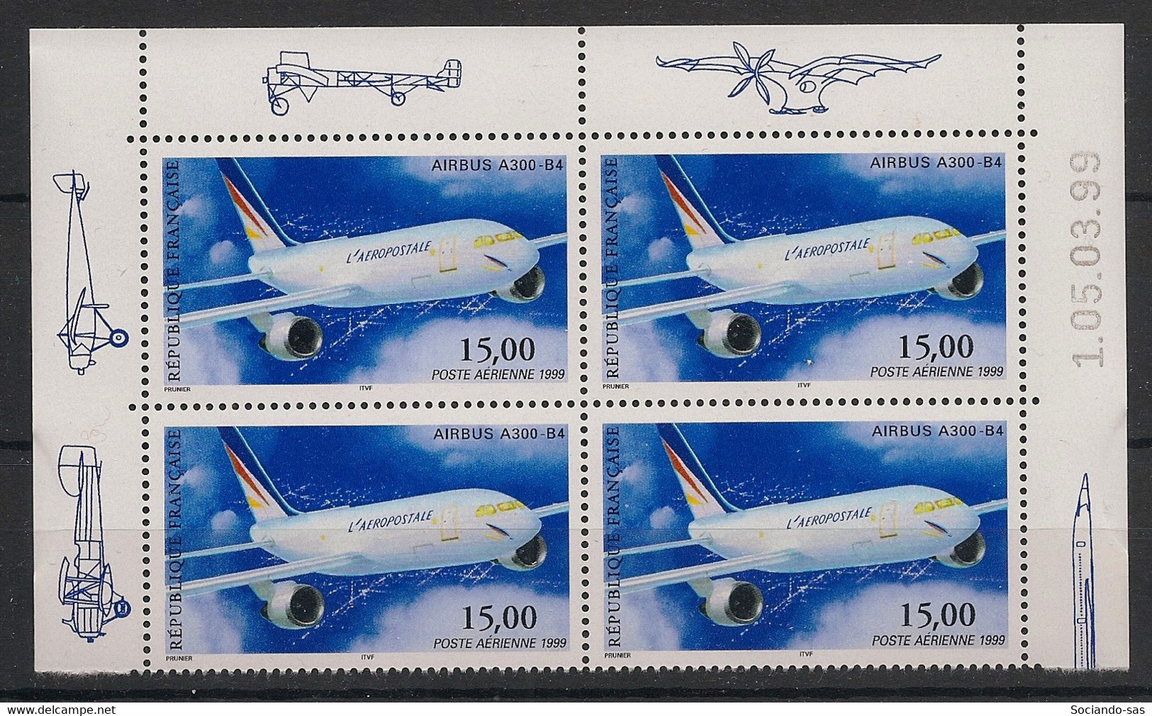 FRANCE - 1999 - Poste Aérienne PA N°Yv. 63a - Airbus A300- Bloc De 4 Coin Daté - Neuf Luxe ** / MNH / Postfrisch - Airmail