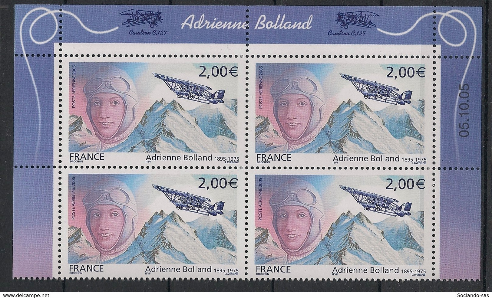 FRANCE - 2005 - Poste Aérienne PA N°Yv. 68a - Adrienne Bolland - Bloc De 4 Coin Daté - Neuf Luxe ** / MNH / Postfrisch - Luchtpost