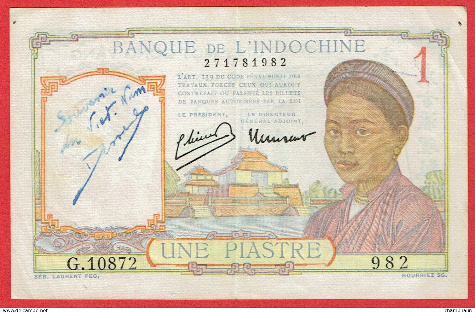 Indochine - Billet De 1 Piastre - Non Daté (1946) - P54d - Indochine