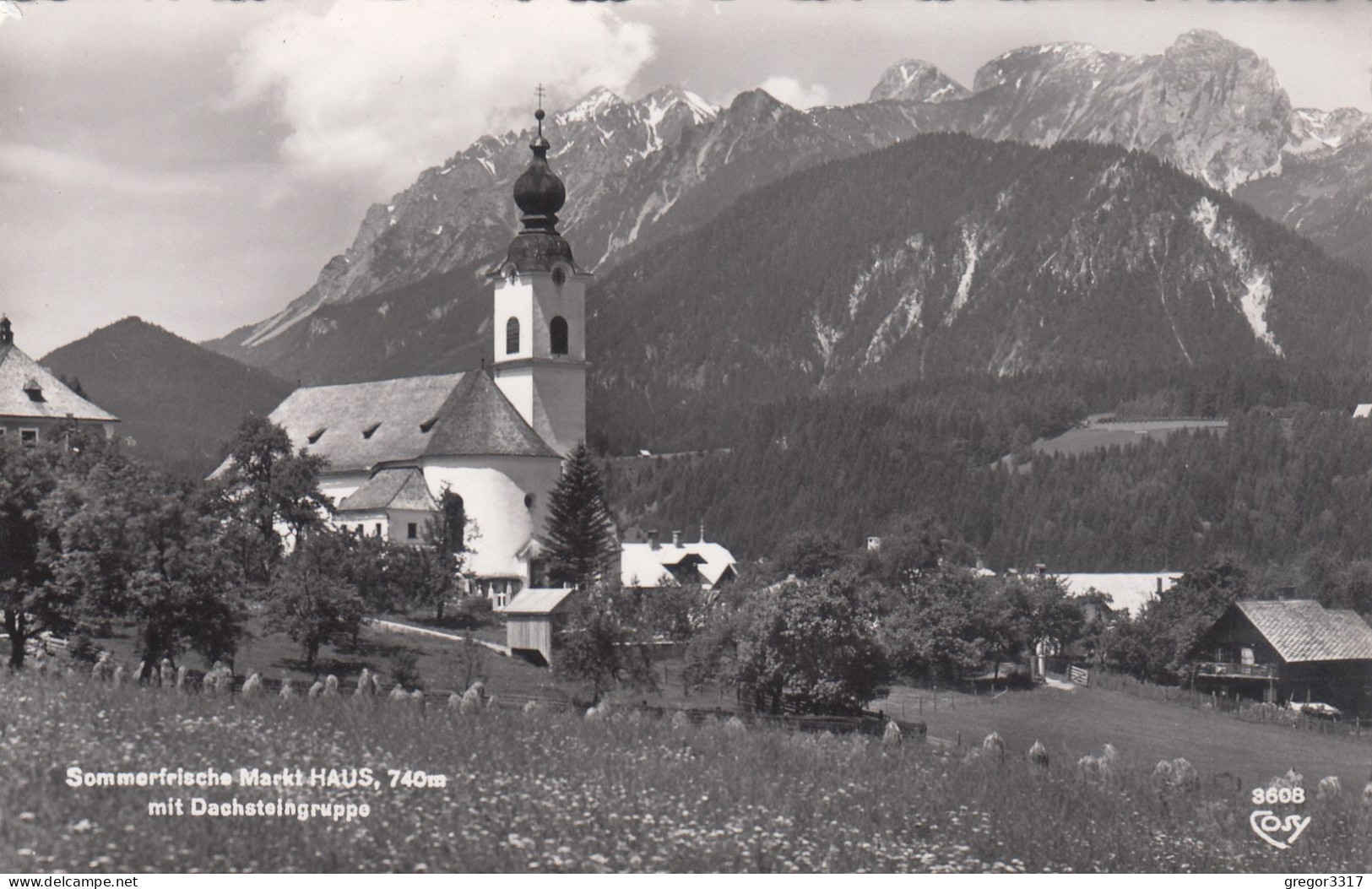 D7005) Markt HAUS M. Dachsteingruppe - Wiese - KIRCHE ALT - Haus Im Ennstal