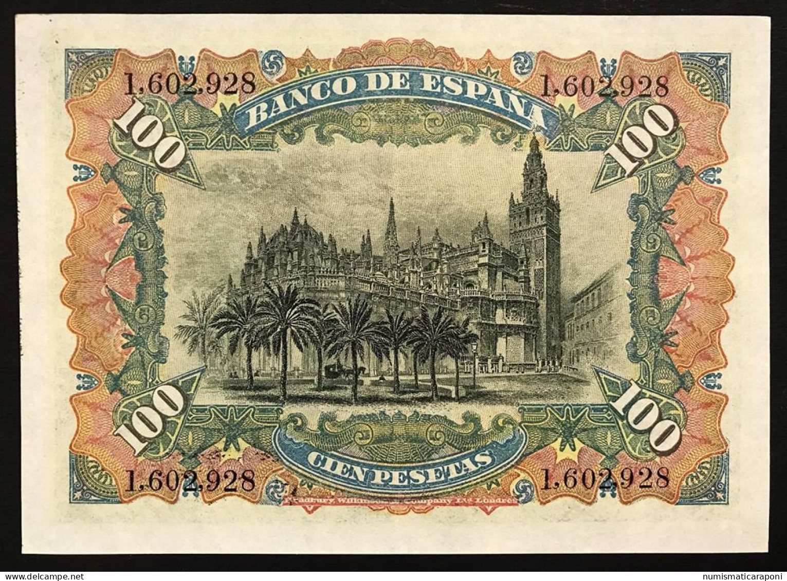 SPAGNA ESPANA 100 PESETAS. ALFONSO XIII. BANCO DE ESPAÑA. 1907 PICK#64 Spl+ Pressata LOTTO 376 - 100 Peseten