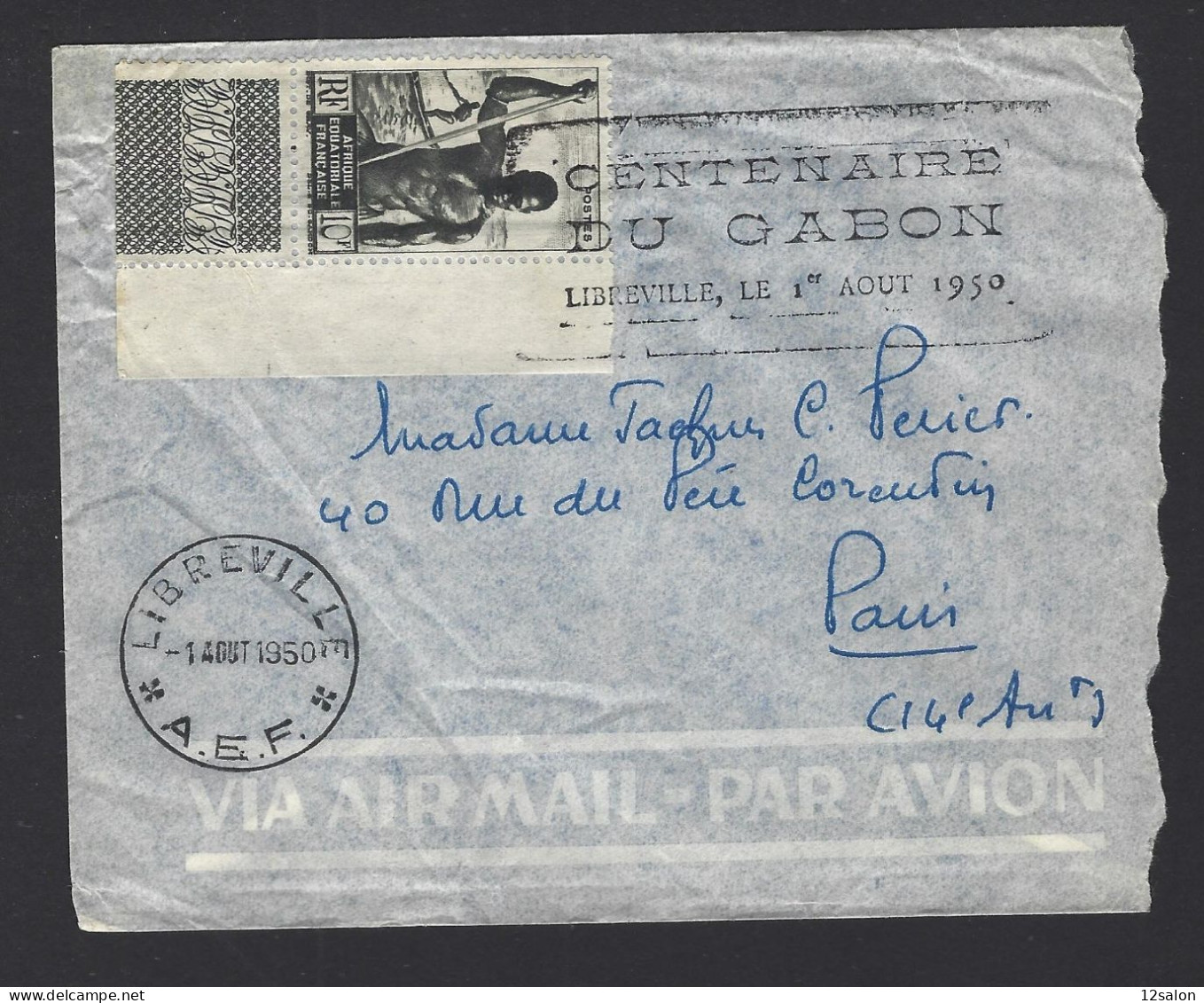 LETTRE AEF LIBREVILLE 1950 CENTENAIRE DU GABON - Lettres & Documents