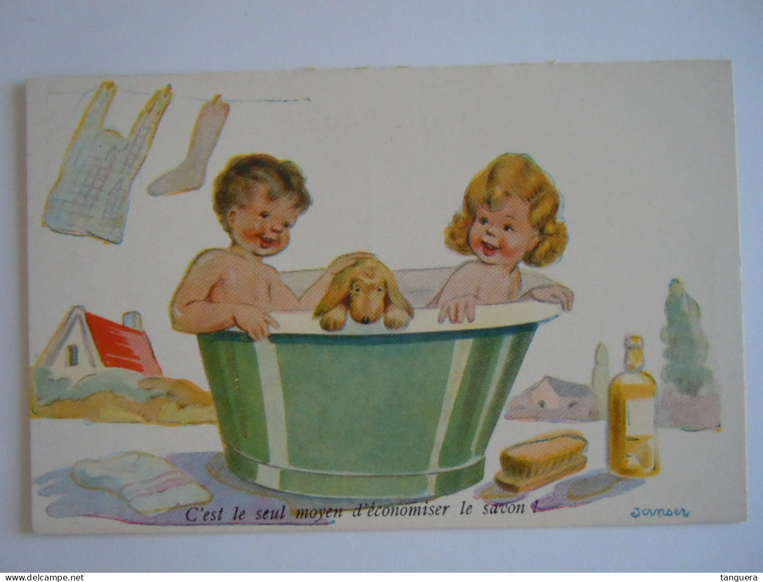 Illustrateur Janser Enfants Et Chien Dans Baignoire Savon Kinderen Met Hond In Badkuip Editions Superluxe Paris - Janser