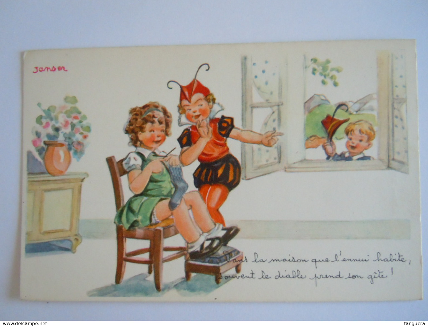 Illustrateur Janser Enfants Fille Tricoter Diable Kinderen Breien Duivel Editions Superluxe Paris - Janser