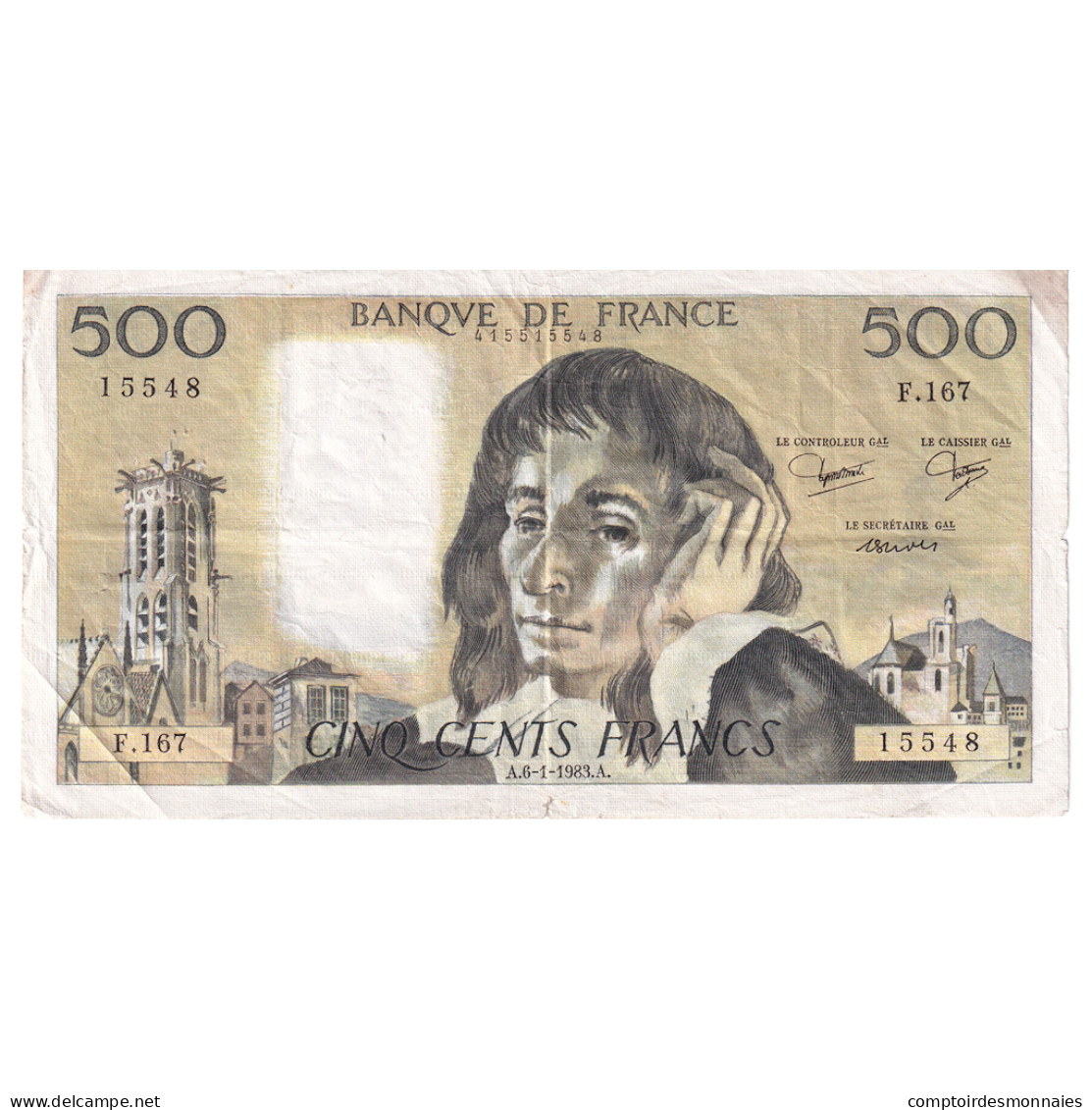 France, 500 Francs, Pascal, 1983, F.167, TTB, Fayette:71.28, KM:156e - 500 F 1968-1993 ''Pascal''