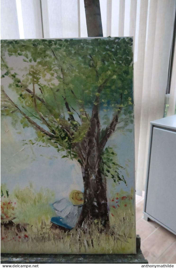 Peinture à L'huile/la Peintre à L'ombre D'un Arbre - Huiles