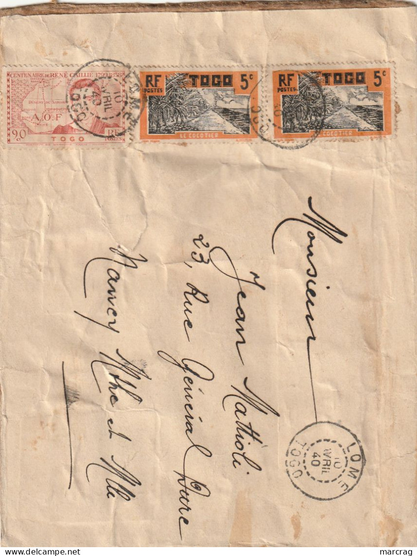 LETTRE DE LOME POUR NANCY 1940 - Covers & Documents