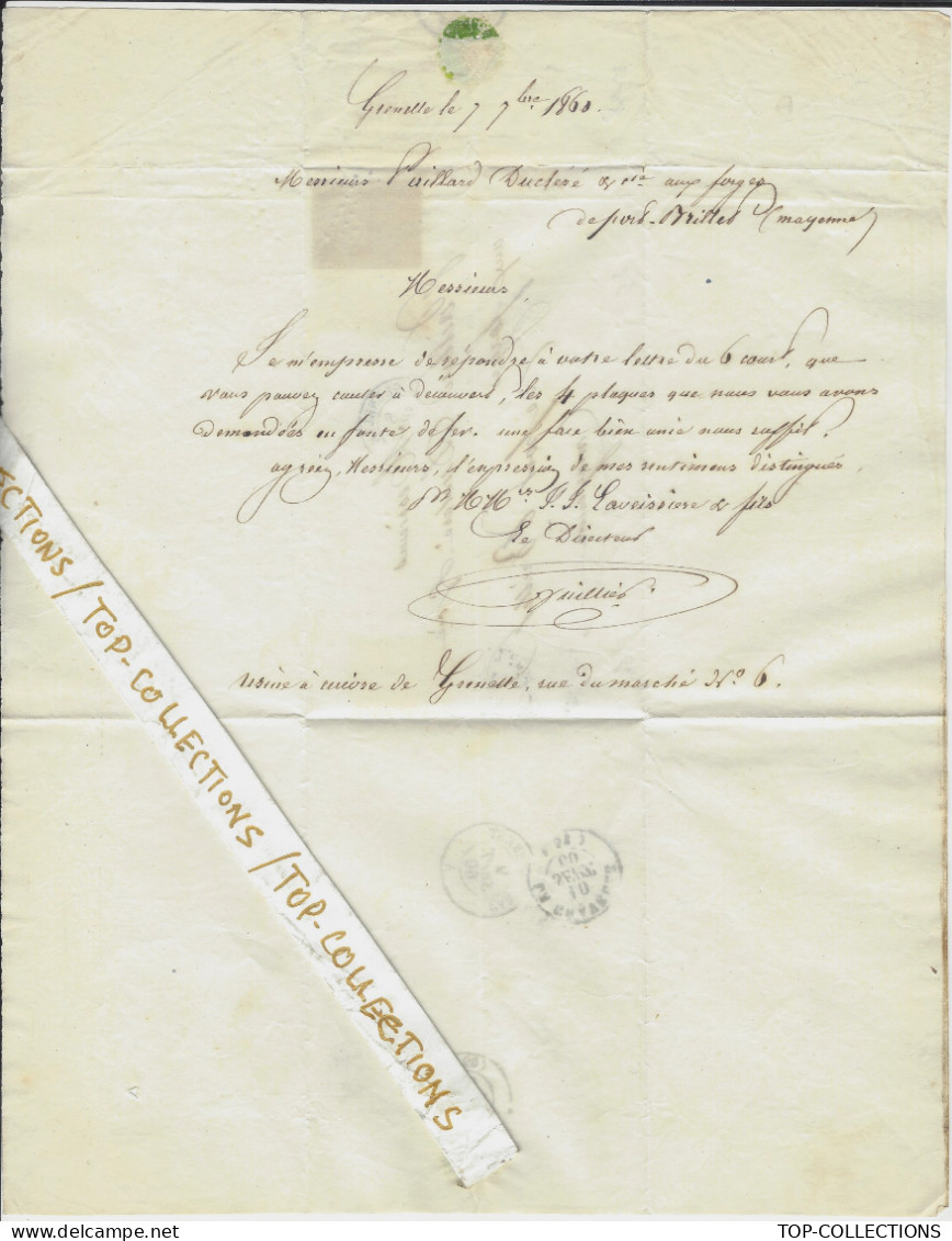 1860 RARE LETTRE Laveissière Fonderie Laminoirs Grenelle Paris Pour Forges De Port Brillet Près Laval  V.HISTORIQUE - 1800 – 1899