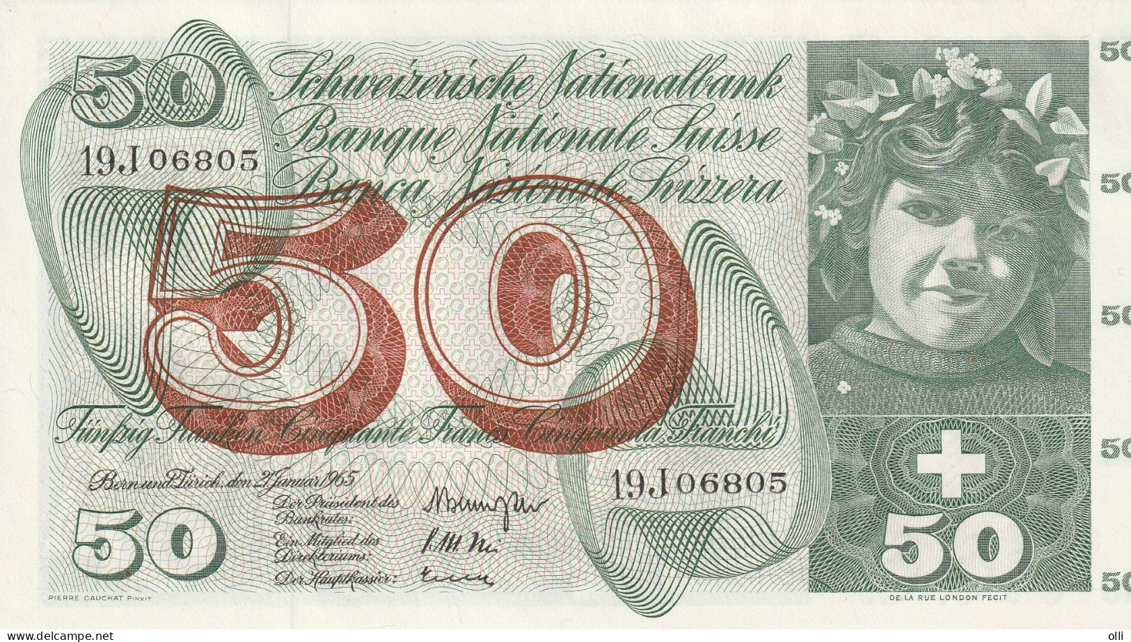 SWITZERLAND  50 Francs 1965 P-48f AUNC - Schweiz