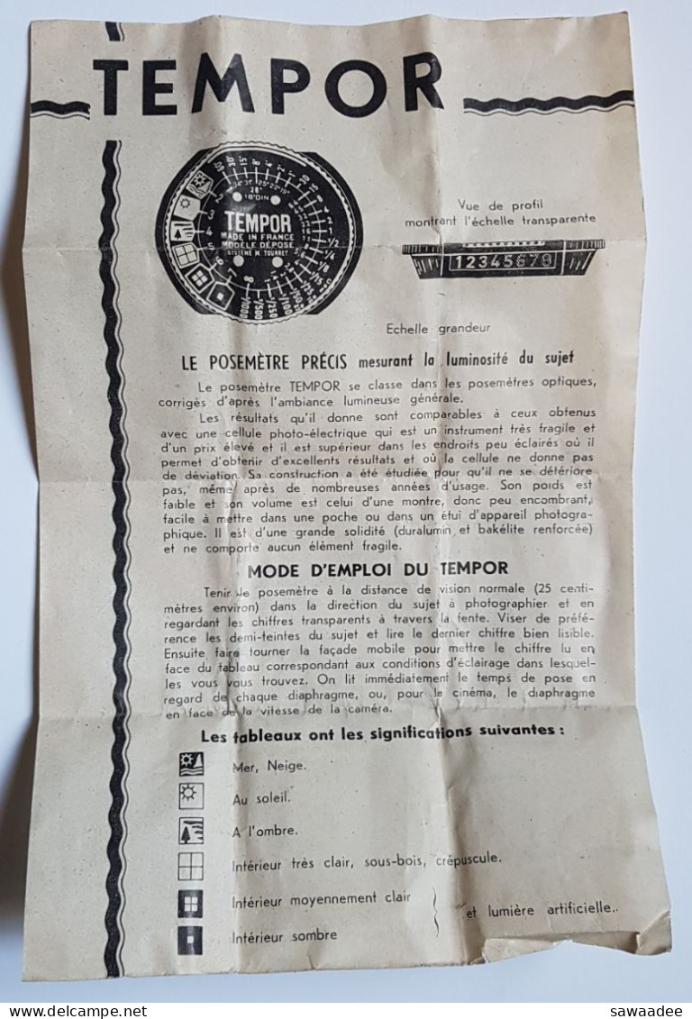 ACCESSOIRE - POSEMETRE - TEMPOR - EXTINCTOMETRE - SYSTEME M - TOURET - FRANCE - ETUI - MODE D'EMPLOI - ANNEE 50 - Matériel & Accessoires