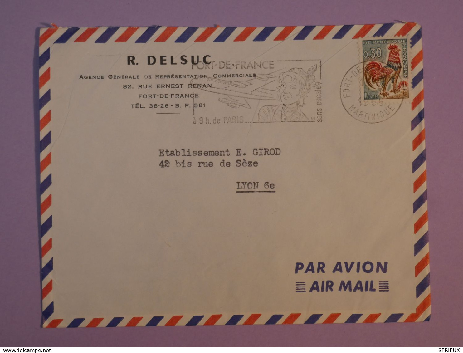 DE2 MARTINIQUE  BELLE  LETTRE   1965  PORT AU PRINCE  A LYON FRANCE  +AFFR. PLAISANT+++ - Sonstige & Ohne Zuordnung