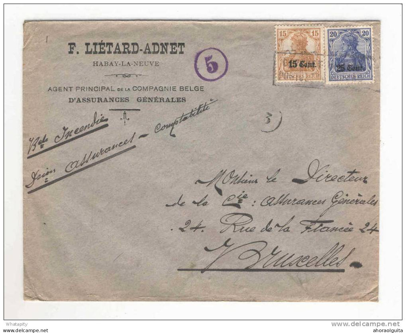 Province Du LUXEMBOURG - Lettre TP Germania Cachet  Gepruft - Entete Lietard , Assurances à HABAY LA NEUVE  --  B4/203 - OC26/37 Etappengebiet