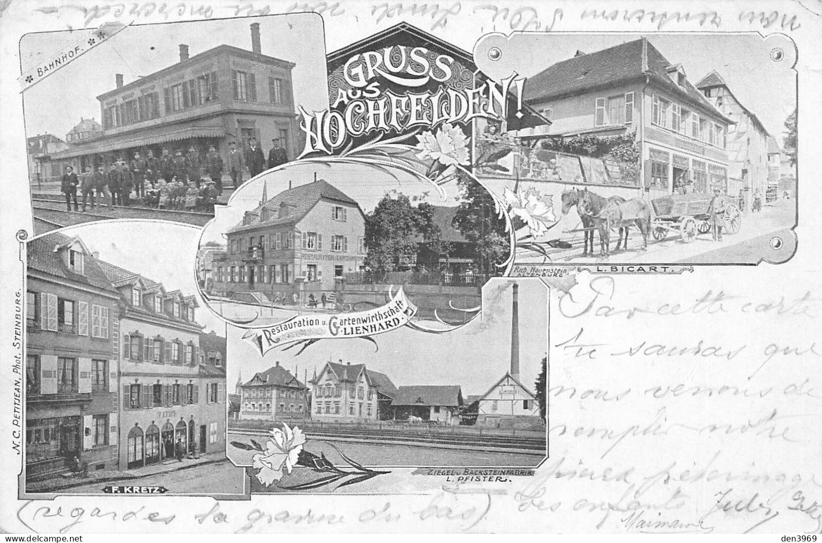 Gruss Aus HOCHFELDEN (Bas-Rhin) - Bahnhof, Restauration U. Gartenwirthschaft Lienhard - Précurseur Voyagé 1900 (2 Scans) - Hochfelden