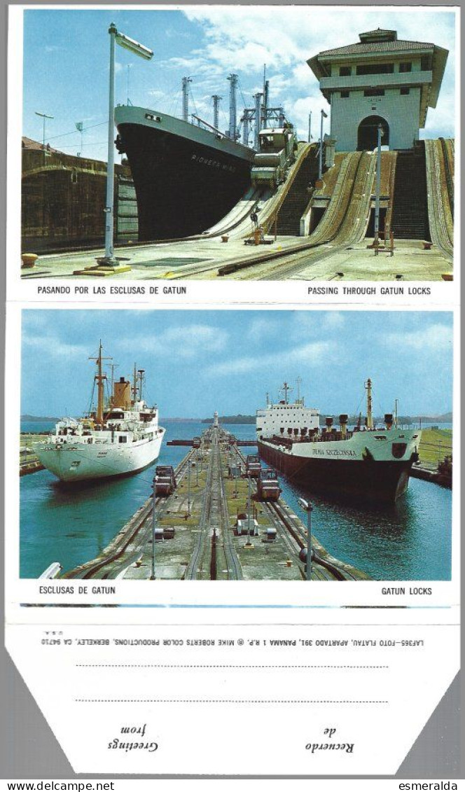 (PAN) CP The Panama Canal. Booklet 7 View Recto/verso : Ships,bridge. Unused - Panama