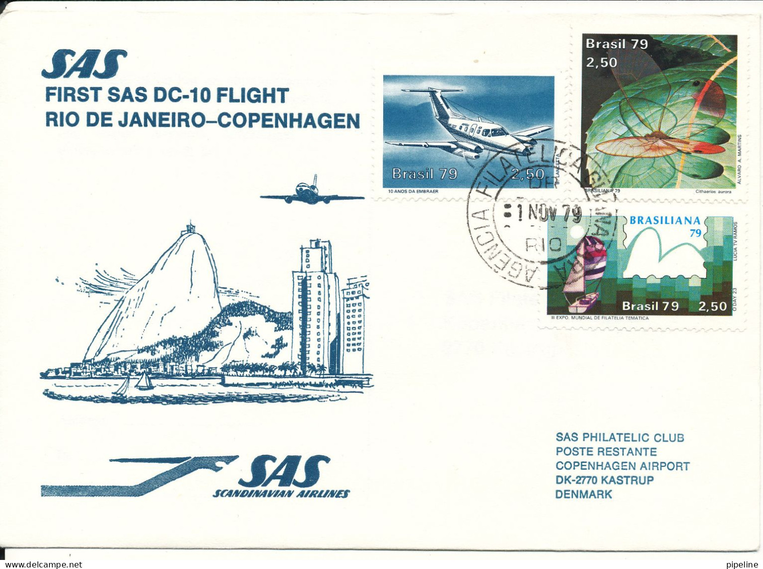 Brazil First SAS Flight DC-10 Rio De Janeiro - Copenhagen 1-11-1979 - Covers & Documents