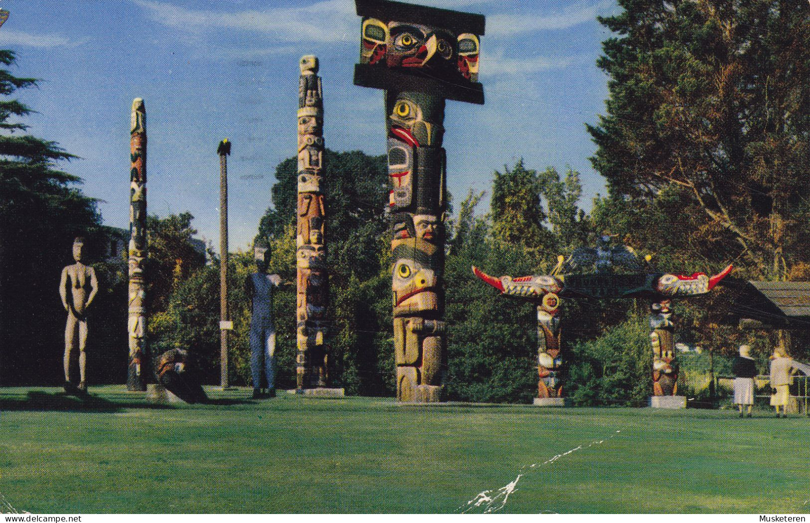 Canada PPC Victoria B.C. Indian Totem Poles, Thunderbird Park Slogan 'Pray For Peace' LOS ANGELES 1957 SØBORG Denmark - Victoria