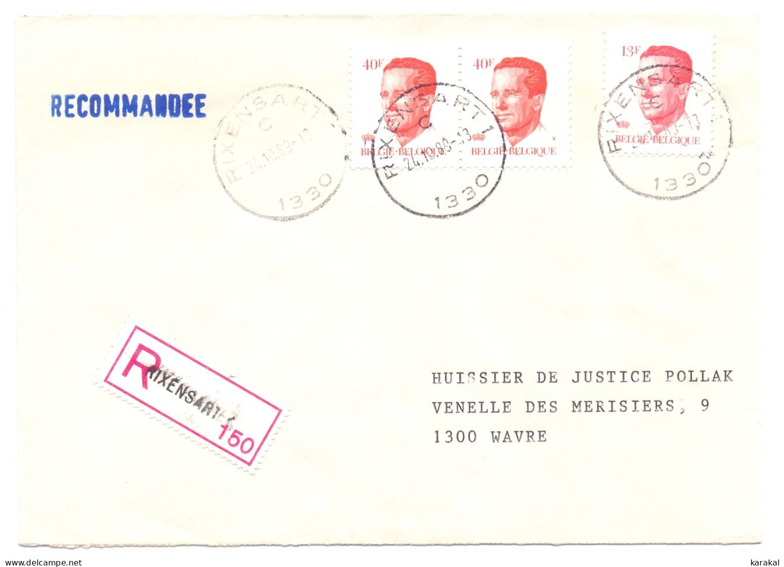 Belgique 2136 2203 Velghe 13f 40f Sur Lettre Recommandée De Rixensart à Wavre 1989 - 1981-1990 Velghe