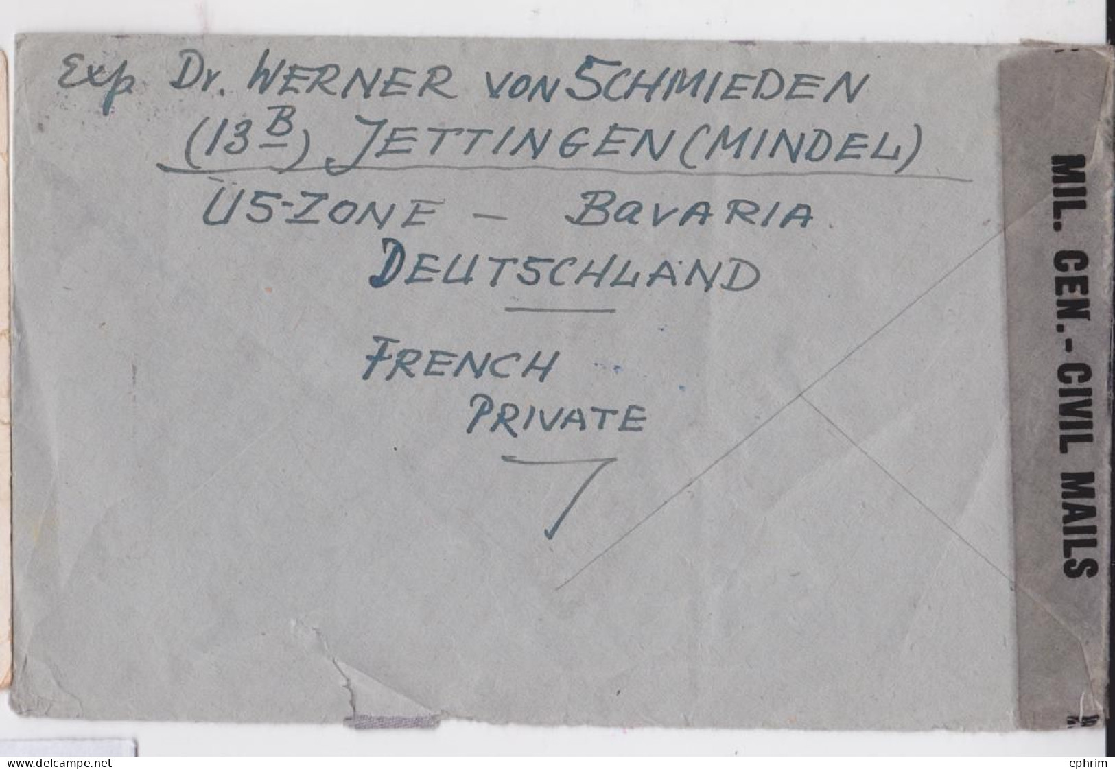 Deutschland Jettingen Mindel Lettre Allemagne Occupation Alliée Us Zone Civil Censorship Germany Cover Brief Briefmarke - Emergency Issues American Zone