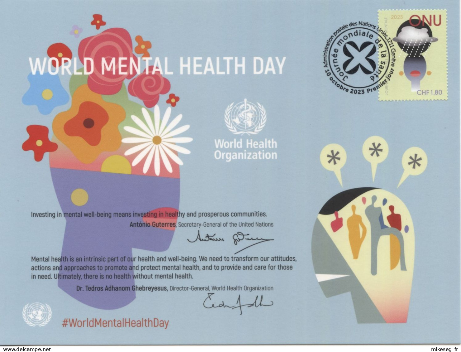 ONU Genève 2023 - "OMS WHO - World Mental Health Day"- Carte Souvenir - Cartes-maximum