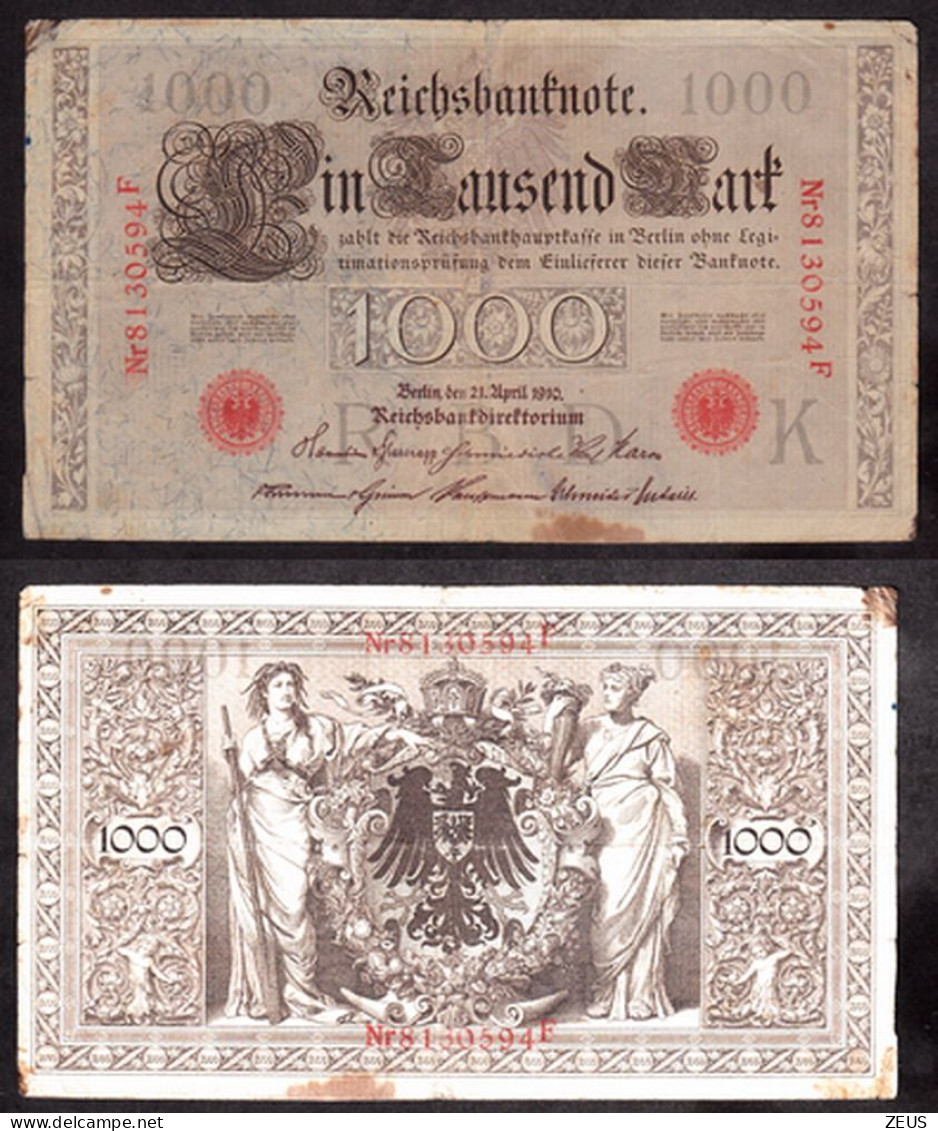 GERMANIA 1000 MARCHI 1910 PIK 45B MB-BB - 1000 Mark