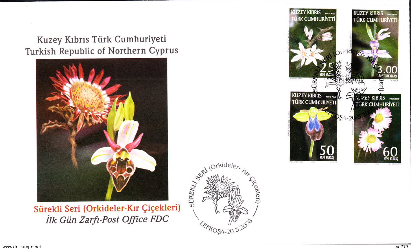 KK-252 NORTHERN CYPRUS ORCHILDS WILD FLOWERS F.D.C. (3 COVERS) - Lettres & Documents
