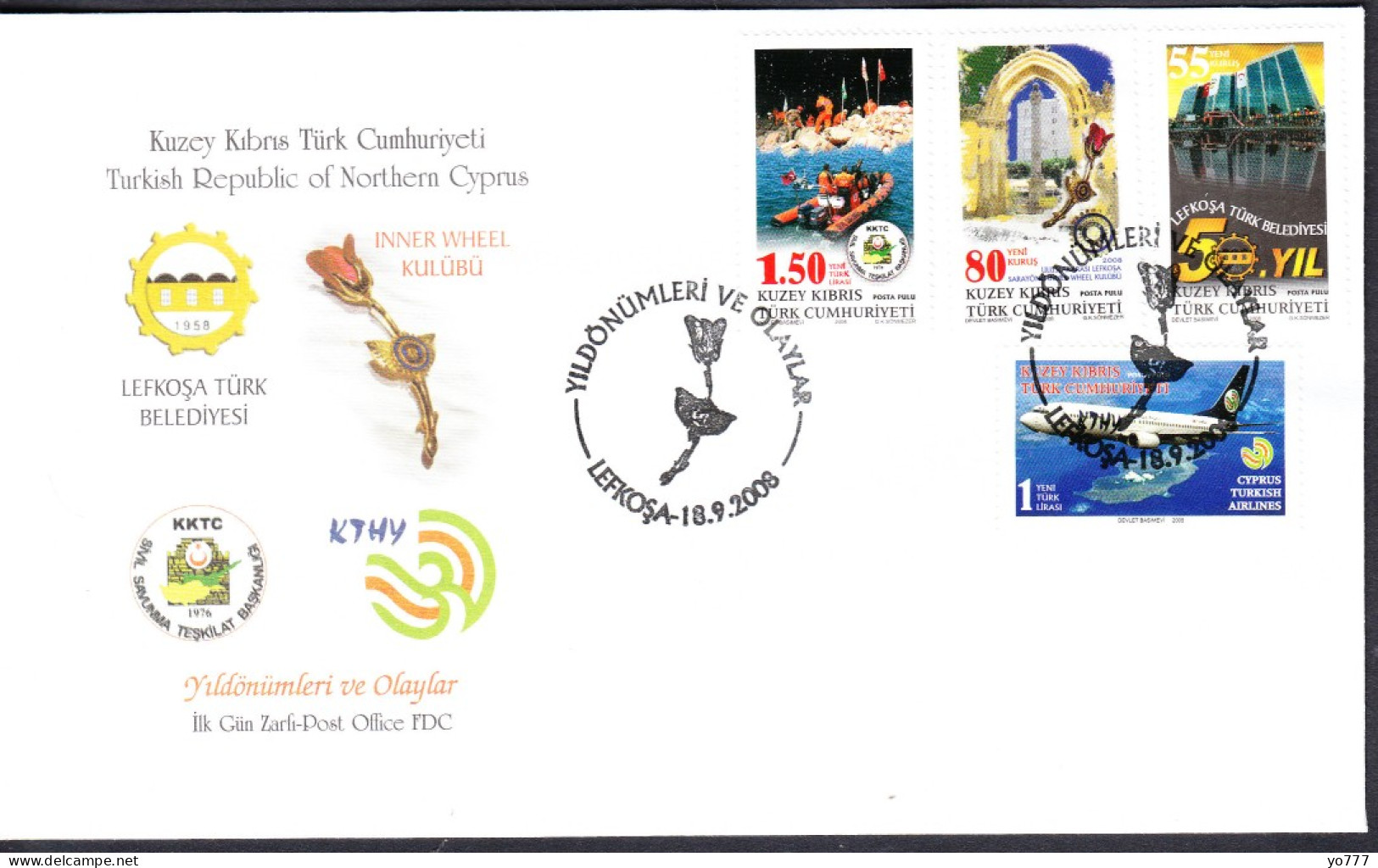 KK-257 NORTHERN CYPRUS ANNIVERSARIES AND EVENTS CYPRUS TURKISH AIRLINES F.D.C. - Lettres & Documents