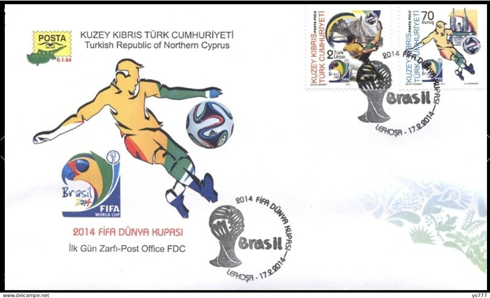 KK-290 NORTHERN CYPRUS 2014 FIFA WORLD CUP F.D.C. - Lettres & Documents