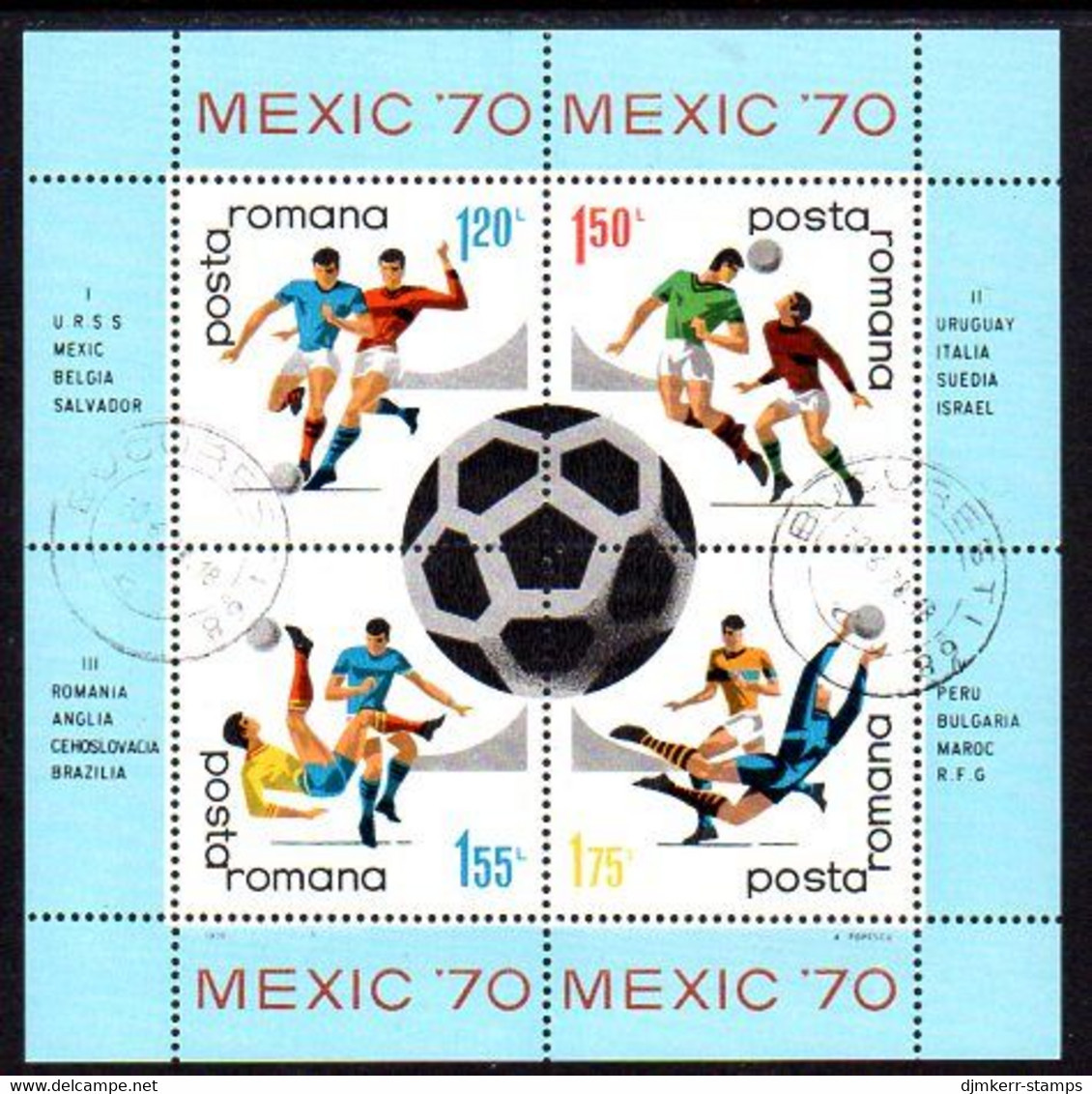 ROMANIA 1970 Football World Cup Block Used.  Michel Block 75 - Blocs-feuillets