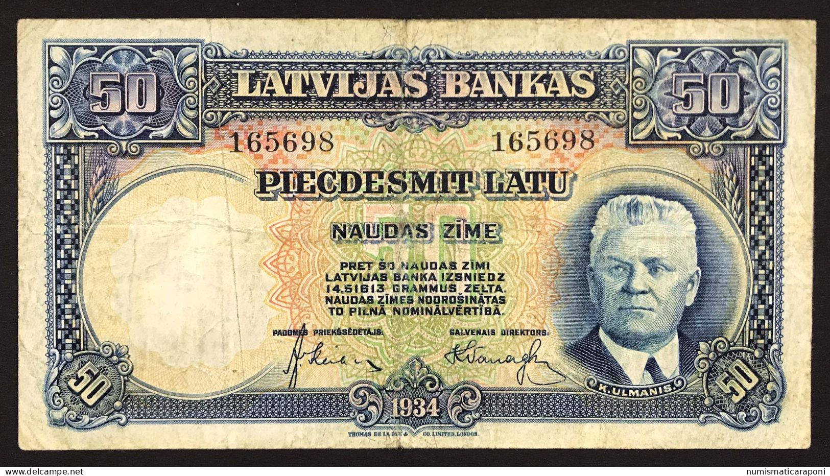 Lettonia Latvia Latvijas 1934 50 Latu Pick#20 Lotto 4010 - Latvia