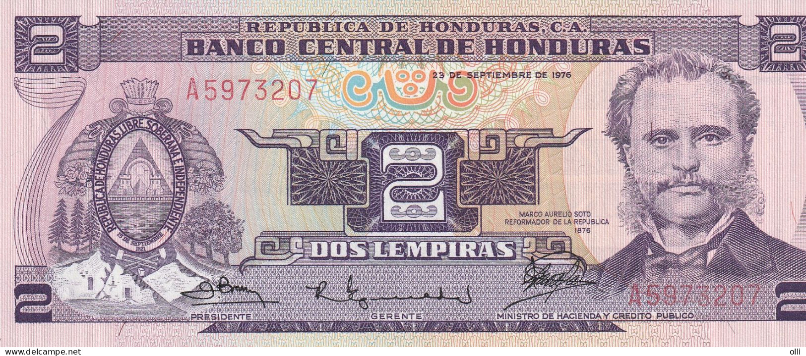 HONDURAS 2 LEMPIRAS 1976 P- 61 UNC - Honduras