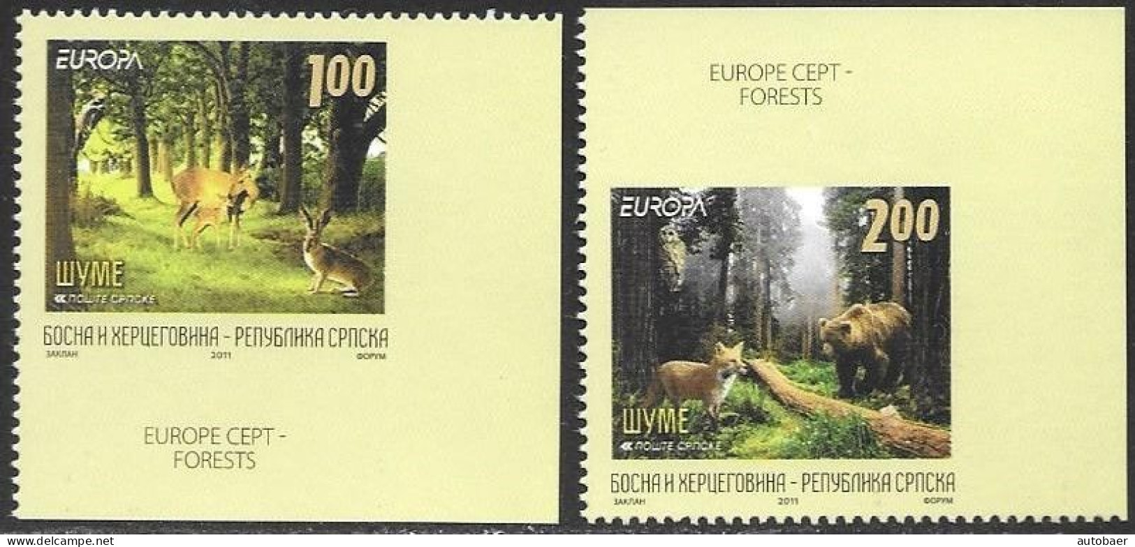 Bosna Bosnia Bosnien Serbia Serba 2011 Europa Cept Michel 525-26E ** MNH Neuf Postfrisch Unperforated 2 Sides - 2011