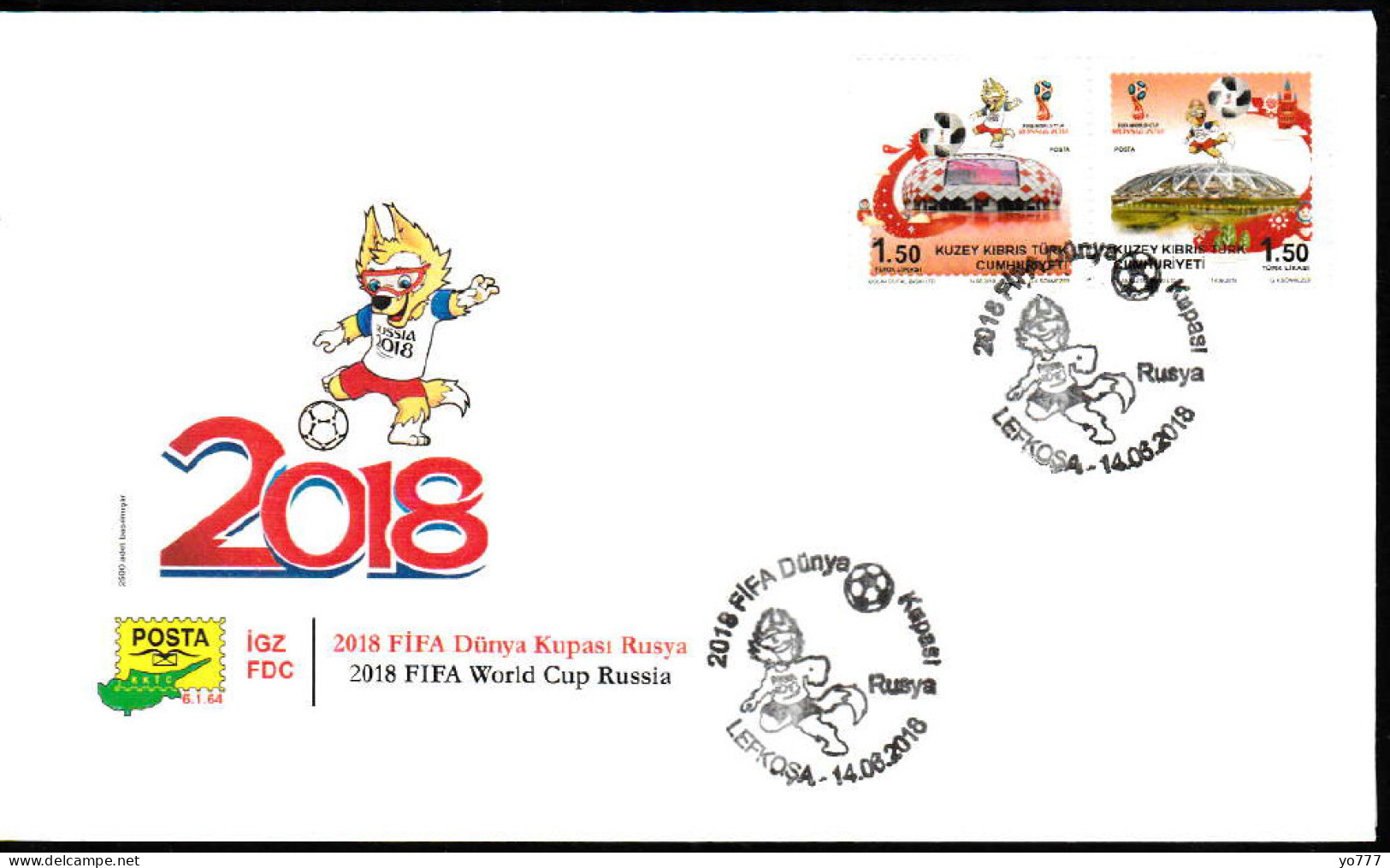 KK-802 Northern Cyprus 2018 FIFA World Cup Russia F.D.C. - Covers & Documents