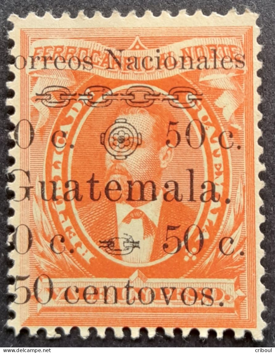 Guatemala 1886 Chemin De Fer Barrios Erreur De Surcharge Overprint Error CENTOVOS Au Lieu De CENTAVOS Yvert 28 * MH - Erreurs Sur Timbres